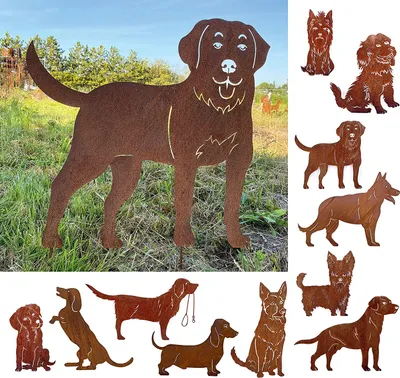 Produktbild von Gartenfigur Hund Bernhardiner 60x60cm Gartenstecker Edelrost Gartendeko Wetterfest Rost Metall Rostfigur Hunde Figur Tier