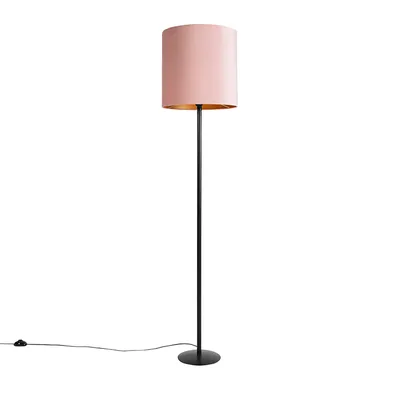 Produktbild von Stehlampe Schwarz mit Veloursschirm Pink Gold 40 cm Simplo