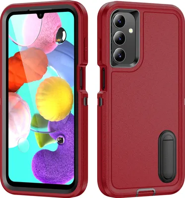 Produktbild von Hülle für Samsung Galaxy A14 5G/4G Hybrid Dreilagige Robust Stoßfest Schwerlast Schutzhülle mit Ständer Rot