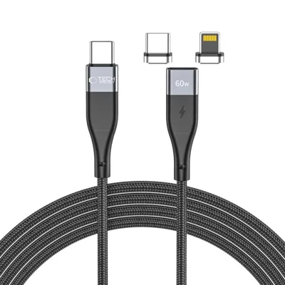 Produktbild von 2in1 Magnetkabel USB-C kompatibel mit iPhone und USB-C 60W in Schwarz 3A 1m