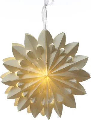 LED Papierstern - Weihnachtsstern - hängend - 6 warmweiße LED - D: 40cm - Batterie - Timer - weiß
