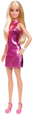 Produktbild von Barbie Fashionista Puppe im pinken Metallic-Kleid mit Herz-Aussparung