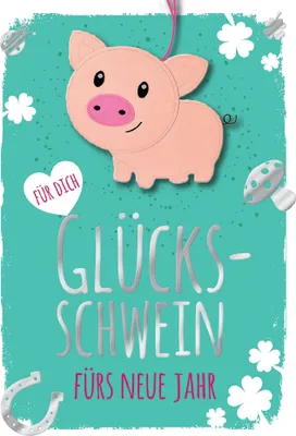 Produktbild von CACTUS Neujahrskarte mit Konfettischwein