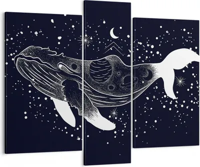 Produktbild von Bild auf Leinwand - Leinwandbild - 3 Teile - Wal Schwarzweiß Grafik - 95x80cm - Wand Bild - Wanddeko - Wandbilder - Leinwanddruck - Bilder - Wanddekoration - Leinwand bilder - Wandbild - CB95x80-4870