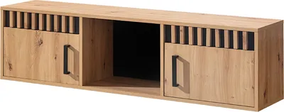 Zdjęcie produktu dla Minio, szafka wisząca "Melle" 135 cm, panel dekoracyjny z listwami lub bez, kolor dąb Artisan/czarny matowy