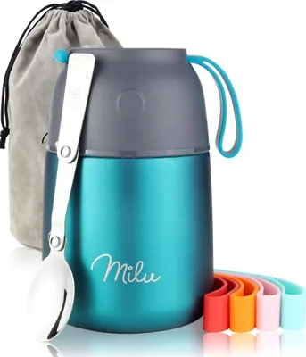 Produktbild von Milu® Thermobehälter für Essen 450ml, Edelstahl Warmhaltebehälter mit Löffel, Thermobecher Essen, Thermo Lunchbox für Kinder, Erwachsene, Grün