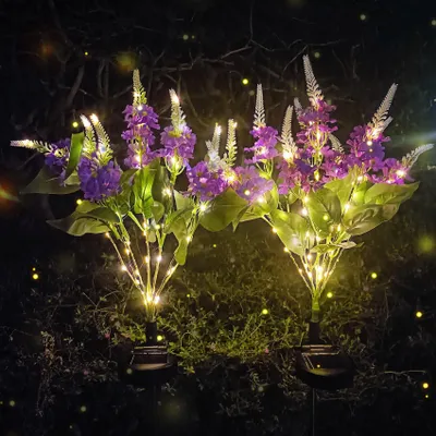 Solar-Sonnenblumenleuchten, 2 Stück, wasserdicht, lila, für Garten