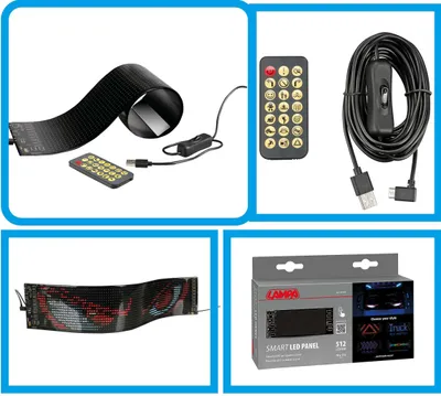 Produktbild von Smartes LED-Panel für LKWs mit 512 LEDs, flexibel, langes USB-C Kabel, viele bewegliche Abbildungen, wie ca. 70 verschiedene Teufels-Augen, programmierbar, Bedienung über Fernbedienung oder App, (L) ca. 17,3 cm