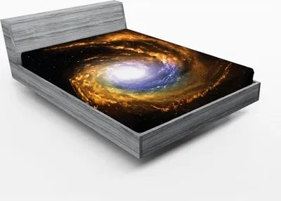 Produktbild von ABAKUHAUS Galaxis Spannbetttuch, Nebelwolke mit kosmischen Strahlen Galaktische Funken erforschen himmlische Körper Raumkunst, 90 x 200 cm, Orange Schwarz