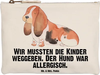 Produktbild von Mr. & Mrs. Panda Kosmetiktasche Hund Basset Hound Grösse XL Große - Weiß - Geschenk, Süß, Kulturtasche, Lustig, Kulturbeutel, Sprüche, Etui, Stoffbeutel, Mäppchen