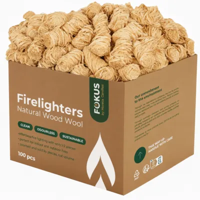 Produktbild von Horeca Candles Anzündwolle 100 Stk – Natur-Feueranzünder aus Holzwolle & Wachs – Für Grill, Kamin & Ofen – Geruchlos & Umweltfreundlich