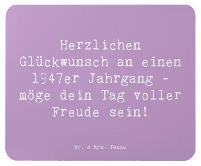 Produktbild von Mr. & Mrs. Panda Mauspad Spruch 1947 Geburtstag - Lavendeltraum - Geschenk, 1947er, notebook, Geburtstagsgeschenk, mousematte, Jahrgang, Erinnerung, Glückwunsch, pc