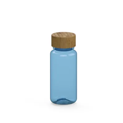 Zdjęcie produktu dla Butelka „Natural” 400 ml – szczelna i wolna od BPA – lekka butelka z tworzywa Tritan z bambusową nakrętką, idealna do uprawiania sportu – przezroczysto-niebieska