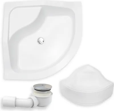 Productafbeelding van Douchebak kwartcirkel 80x80x48 met acryl spatwand, antislip douchebak met glad oppervlak | Afvoerkit Ø50 en poten inbegrepen | BADLAND OLIVER II