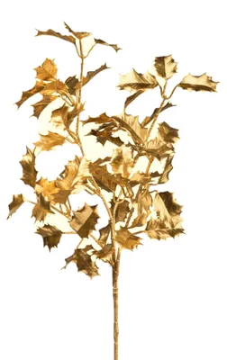 Produktbild von Künstlicher Ilexzweig ca 60cm. Christdorn, Stechpalme, metallic GOLD