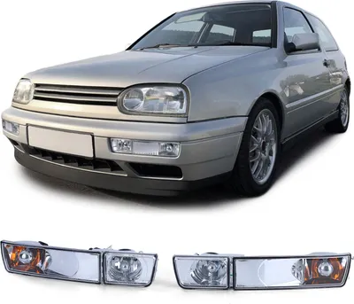 Zdjęcie produktu dla Kierunkowskaz przedni przezroczysty + światło przeciwmgielne w chromie do VW Golf 3 III /