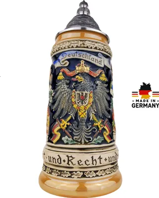 Produktbild von Zöller & Born® - Germany Made - Bierkrug mit Zinndeckel Deutschland Steinkrug hochwertiges Sammlerstück Geschenk für Vater Männer Geburtstag 0,7L