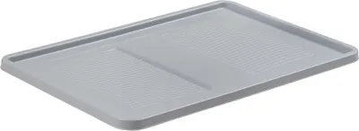 A light gray plastic tray with a ribbed surface and raised edges, shown from a slightly elevated angle against a white background.