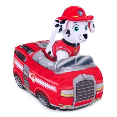 Image de PAW Patrol 2 en 1 : Peluche Marshall avec véhicule intégré - 15 cm