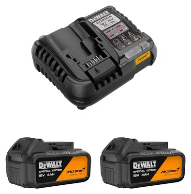 Produktbild von Power Set DeWALT McLaren (2 x 18V 4,0 Ah + DCB1104)
