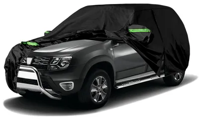 Zdjęcie produktu dla Pokrowiec samochodowy wodoodporny, pasujący do Dacia Duster (2010-2023), kolor czarny, z pasami odblaskowymi