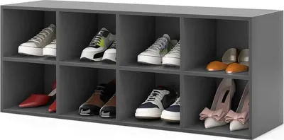 Image de Banc à chaussures - Étagère à chaussures avec assise - 8 compartiments ouverts - Bois - Capacité de charge 230 kg - Rangement pour couloir - Gris