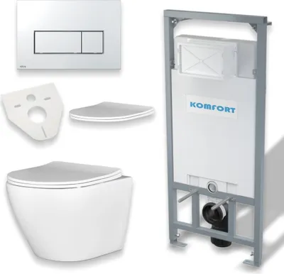 Produktbild von BADLAND WC Set: Vorwandelement C201 inkl. Wand Tiefspül WC Desna Weiß + Betätigungsplatte Chrom M571 + Slim WC-Sitz mit Soft-close + Schallschutzmatte
