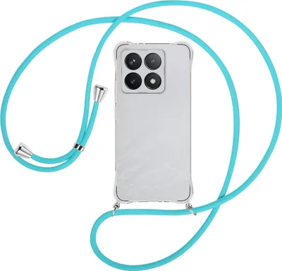 Produktbild von Handykette Backcover-Schutzhülle mit Band (Metall silberfarben) für Xiaomi 14T 5G - türkis