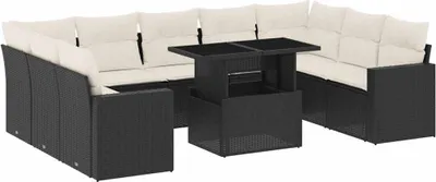 Produktbild von vidaXL 10-tlg. Garten-Sofagarnitur mit Kissen Schwarz Poly Rattan