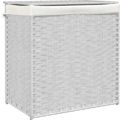 Produktbild von vidaXL Wäschekorb mit 2 Fächern Weiß 53x35x57 cm Poly Rattan