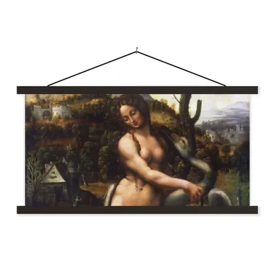 Obrázek produktu pro MuchoWow® Textilní plakát - Léda a labuť - Leonardo da Vinci - 90x45cm - S černými lamelami
