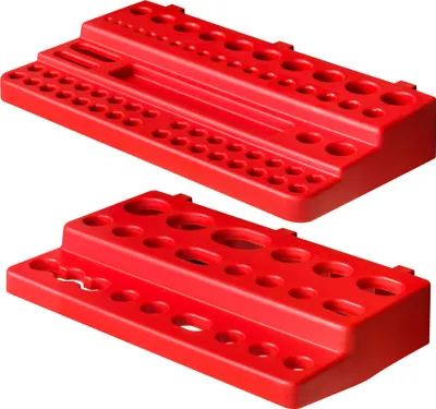Obrázok produktu pre Sada 2x červených políc na náradie na stenu na fľaše 19x11x3cm a 18x11x3cm