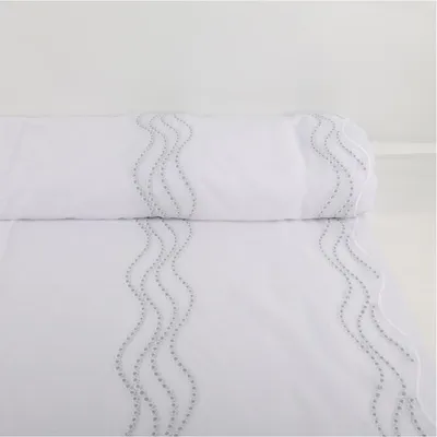 Produktbild von Gardinenstoff Meterware Voile mit Pünktchen-Stickerei Bogenkante raumhoch weiß salbeigrün 280cm