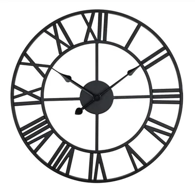Produktbild von OKWISH Große Metall Wanduhr 50 cm Vintage-Wanduhr Leise Römischen Ziffern Schwarz