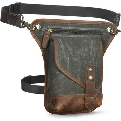 Image de Poche de ceinture pour homme, en toile et cuir, imperméable, idéale pour moto, tactique, à porter sur la cuisse, couleur verte, dimensions : 16x7x26 cm