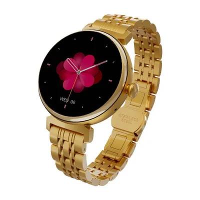 Immagine prodotto di HiFuture Aura Smartwatch da donna Display AMOLED in Acciaio Inossidabile da 1.08 pollici Cardiofrequenzimetro Sensori Real SpO2 Contapassi Impermeabile IP68 Compatibile con Android e iOS Oro Rosa