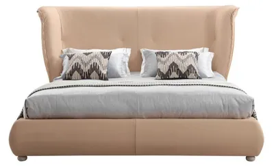 Produktbild von Beiges Bett Schlafzimmer Betten Doppelbetten Holz Möbel Lederbetten