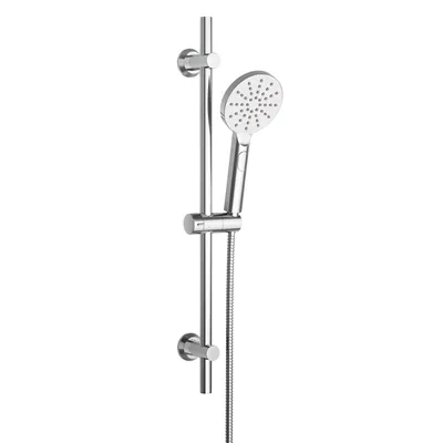 Image de JOHO Ensemble de douche en acier inoxydable avec douchette ronde D12cm, barre de douche 70cm avec support de pomme de douche et flexible pour salle de bain Chrome