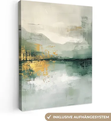 Obrázok produktu pre MuchoWow® - Plátno - Zelené - Moderné - Abstraktné - Zlaté, fototapeta, nástenné dekorácie obrazy obývacia izba, 90x120cm