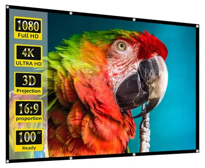 Imagen del producto de Pantalla de proyección plegable de 100 pulgadas, formato 16:9, HD 4K, de doble cara, portátil, para cine en casa