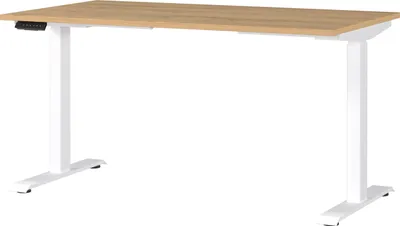 Elektrisch höhenverstellbarer Schreibtisch, Eiche-Dekor/Weiß, 140x120x80 cm