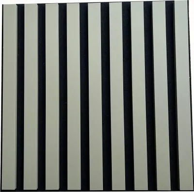 A set of acoustic panels with a ribbed texture, arranged vertically against a dark background.
