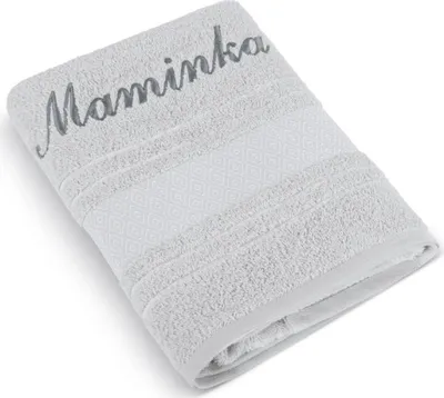 Zdjęcie produktu dla Ręcznik frotte mozaika z imieniem MAMINKA – 50 x 100 cm – szary