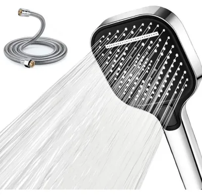 Produktbild von Duschkopf mit Schlauch 1.5M, 3 Strahlarten, Wassersparend, Chrom Eckig