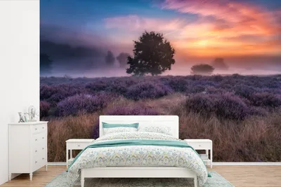 Produktbild von MuchoWow® Fototapete für Wohnzimmer oder Schlafzimmer Wandtapete Vinyl Motivtapete Blumen - Lavendel - Himmel - 600x400 cm - Vinyltapeten
