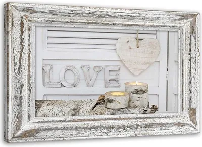 Produktbild von Leinwandbild hausinschrift und herz in birkentönen 120x80 cm Feeby beige wandbild bereit zum aufhängen