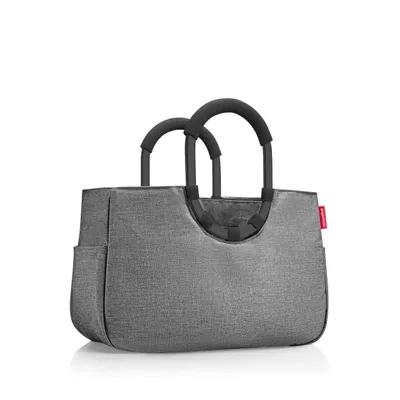 Obrázek produktu pro Nákupní košík - šedý - černý - 40 x 26 cm - polyester - hliník - rukojeti ve tvaru kroužku na přenášení