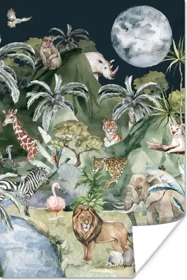 Produktbild von MuchoWow® Poster Kinder - Dschungel - Natur - Tiere - Pflanzen 40x60 cm - Plakate für die Wand - Poster Babyzimmer