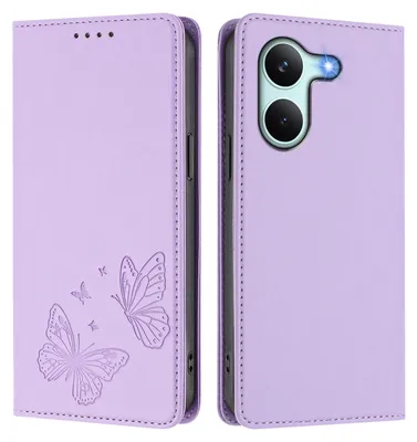 Image de Étui en cuir pour Xiaomi Poco X8 Pro/Redmi Turbo 5, étui de protection type portefeuille en cuir gaufré « papillon » avec support, violet