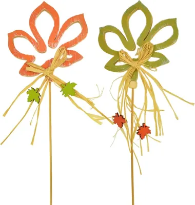 Produktbild von Holzblatt mit Bastschleife, Herbstdekoration, orange und grün, 30 cm, 2er-Set